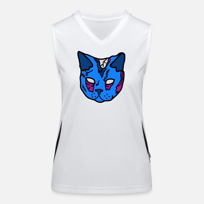 Blauer Katzenmaske Patchwork Funktionelles Kontrast-Tank Top für Frauen