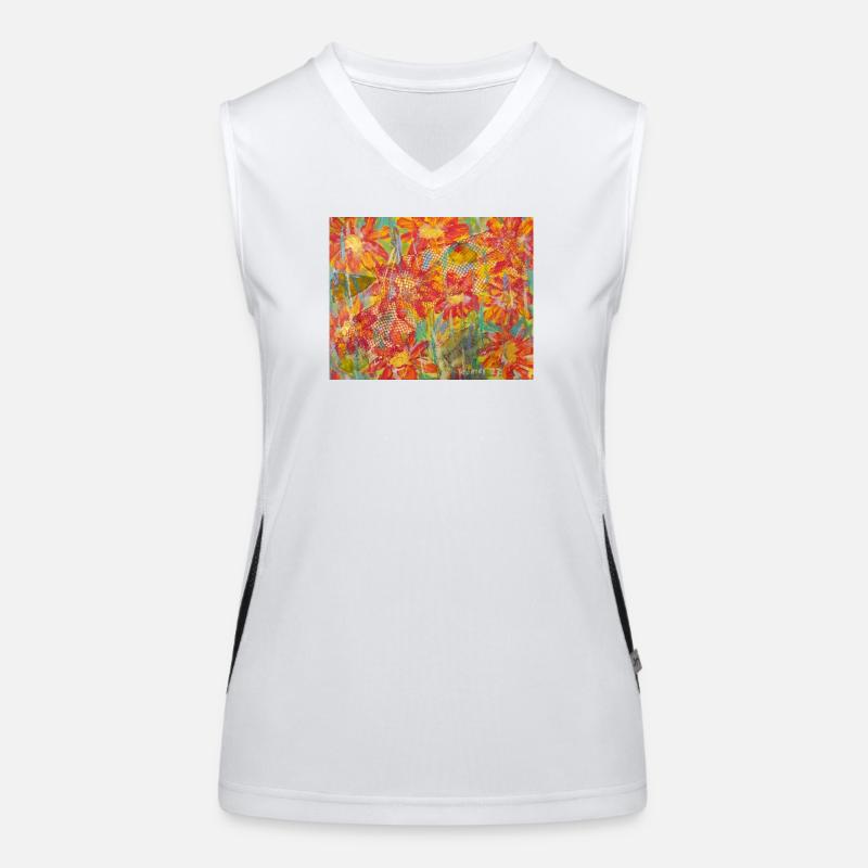 Lebendige Blumenwiese im Impressionstil Funktionelles Kontrast-Tank Top für Frauen
