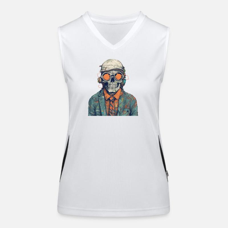 Cool skeleton portrait with sunglasses, cap Women's Functional Contrast Tank Top