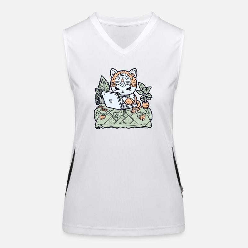 Tech-Katze in Gartenrüstung Funktionelles Kontrast-Tank Top für Frauen