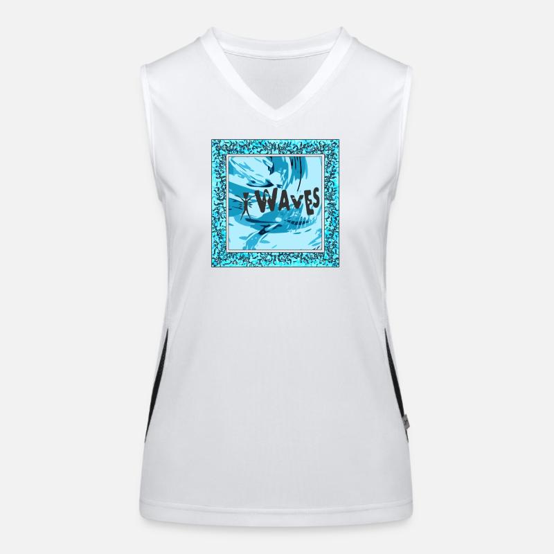 Vibrant wave art in blue - surfer design Women's Functional Contrast Tank Top