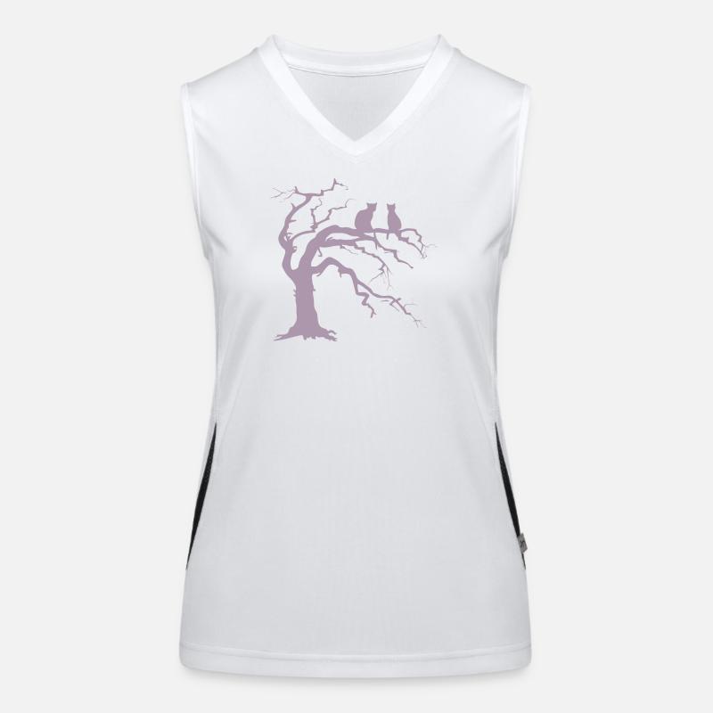 Dead tree with 2 cats silhouette Women's Functional Contrast Tank Top