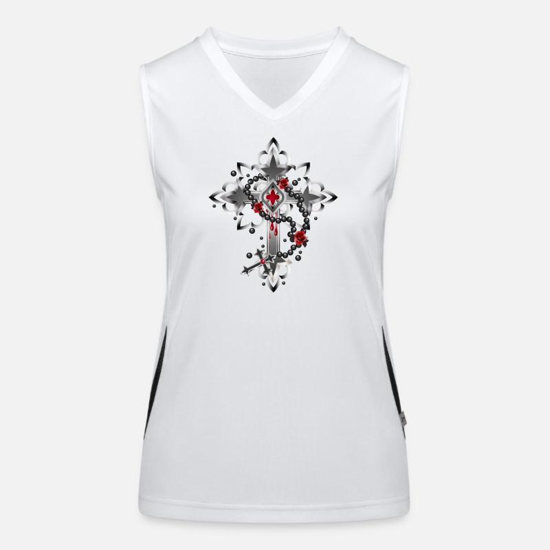 Cross made of Gothic elements and rosary Women's Functional Contrast Tank Top
