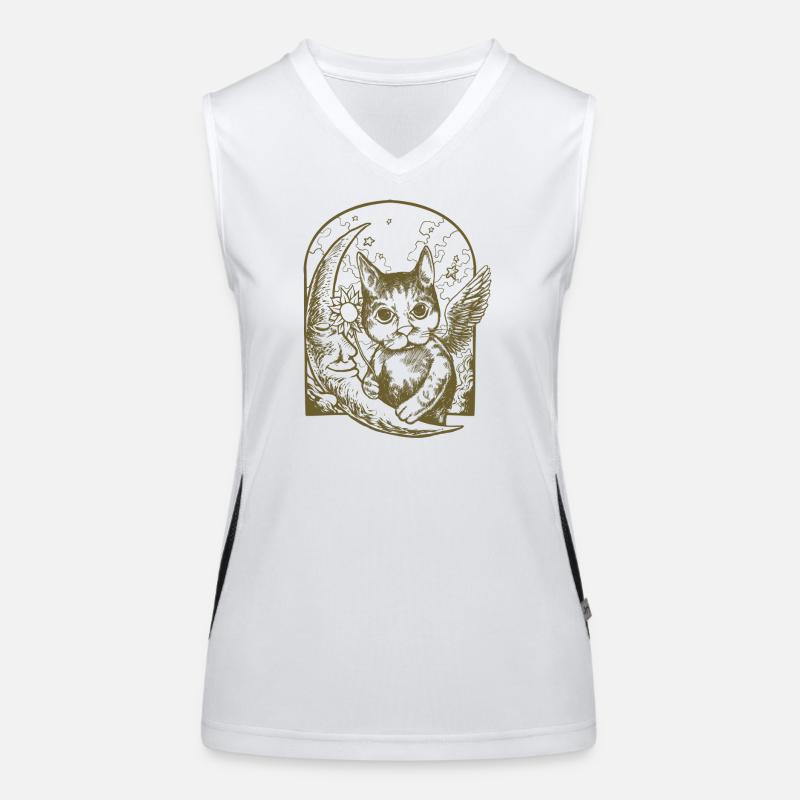 Chat céleste et lune ailée Débardeur respirant contrasté Femme