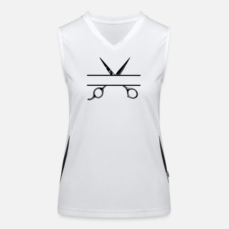 Texte bannière logo coiffeur ouvrir ciseaux Débardeur respirant contrasté Femme