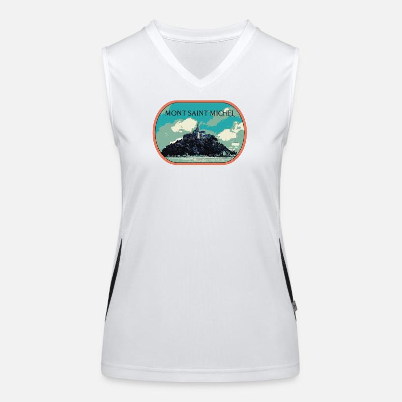 Illustration in Blau und Grün des Mont Saint Michel Funktionelles Kontrast-Tank Top für Frauen