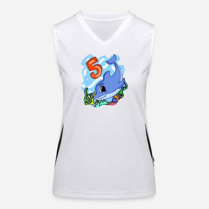 5th birthday motif dolphin - five years old Women's Functional Contrast Tank Top