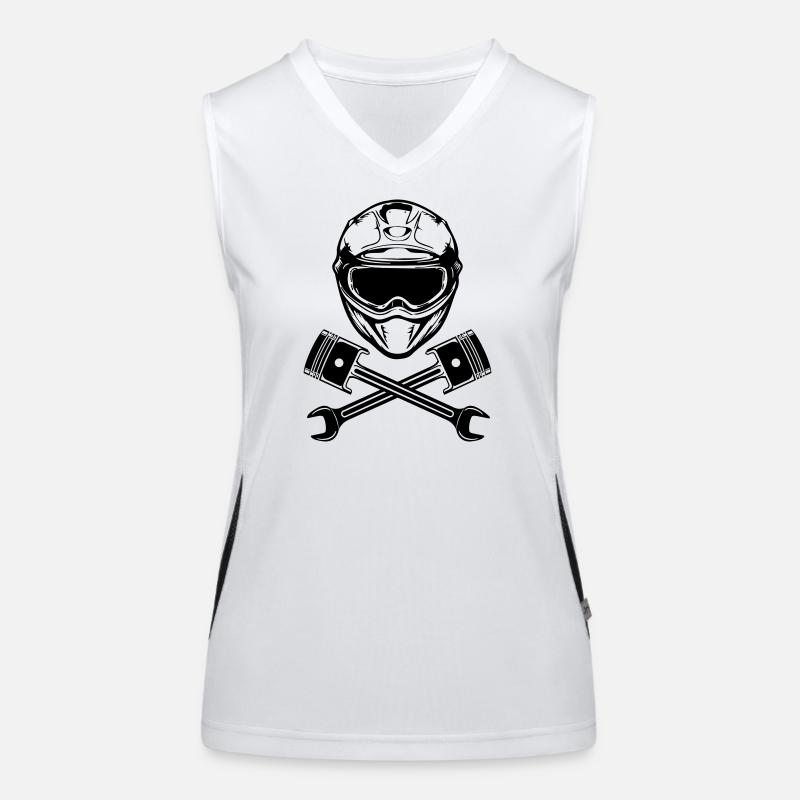 Motorcycle helmet crossed with engine piston key Women's Functional Contrast Tank Top