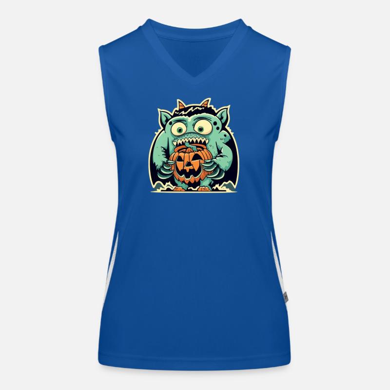 Monstrous creature and scary pumpkin Women's Functional Contrast Tank Top