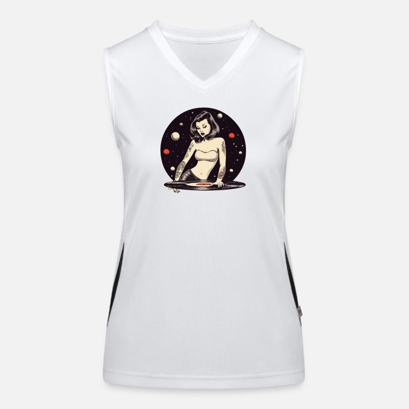 Kosmisches tätowiertes DJ-Mädchen-Design Funktionelles Kontrast-Tank Top für Frauen