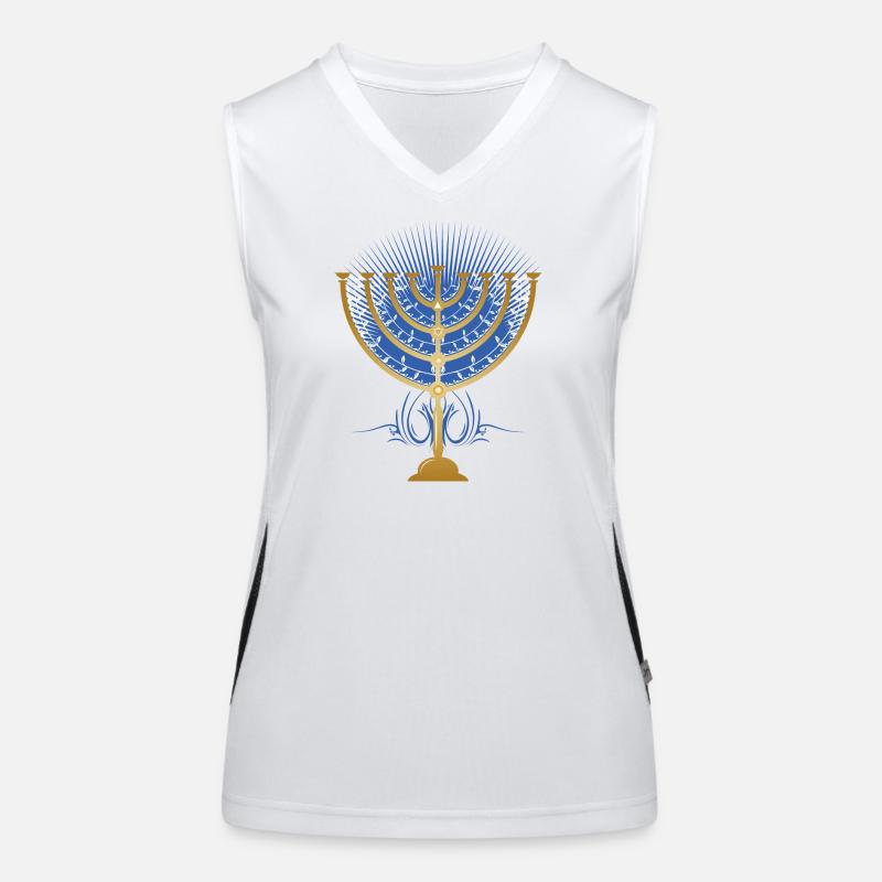 chandelier de Hanoukka doré avec des rayons bleus Débardeur respirant contrasté Femme