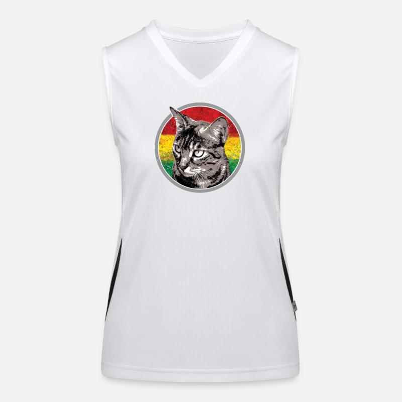 Cat face with reggae flag Women's Functional Contrast Tank Top