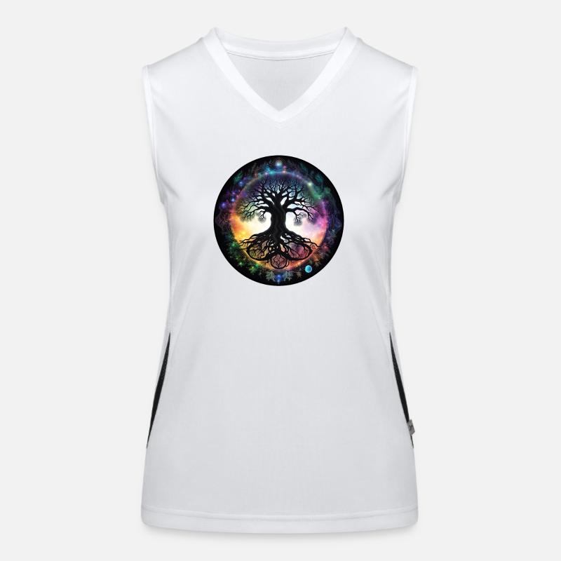 Root tree in rainbow circle Women's Functional Contrast Tank Top