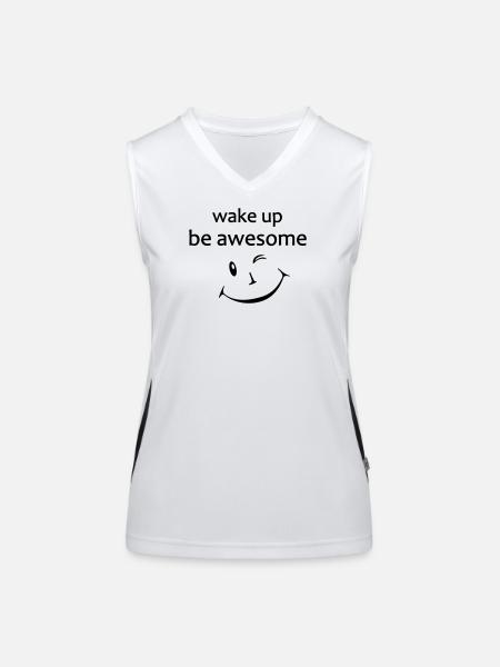 Yoga Shirt, Motivation, lächeln, wake up - Funktionelles Kontrast-Tank Top für Frauen - Weiß/Schwarz - Vorne