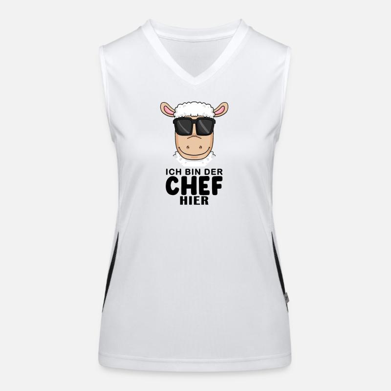 Chef Spruch mit Schaf Motiv Funktionelles Kontrast-Tank Top für Frauen
