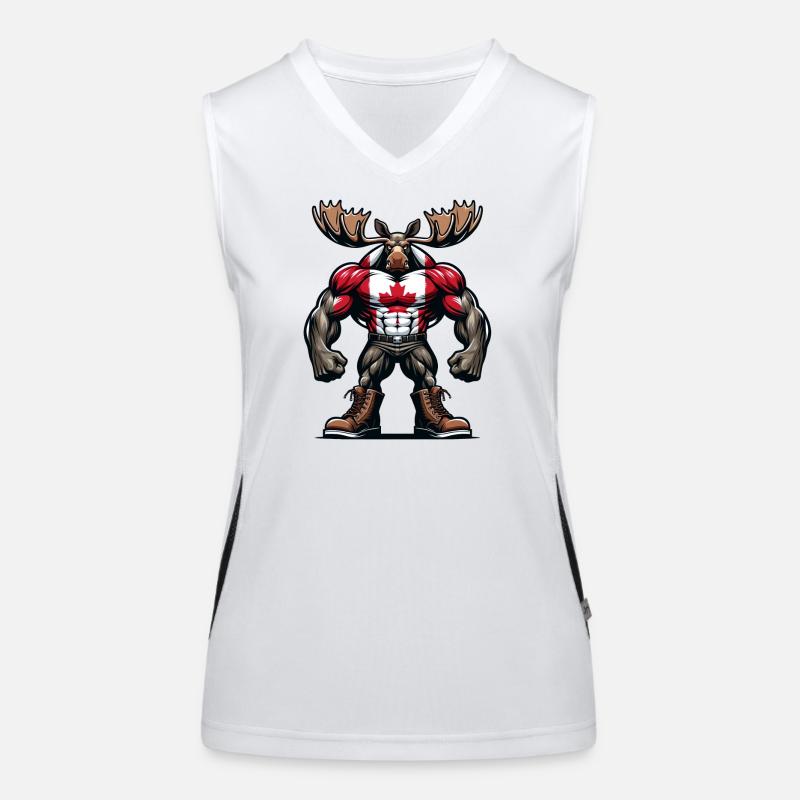 Canada elk with national flag Women's Functional Contrast Tank Top