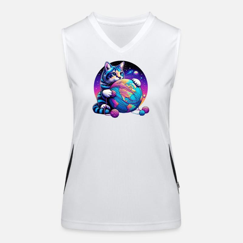 Katze spielt mit einem Wollknäuel Planet Erde Funktionelles Kontrast-Tank Top für Frauen