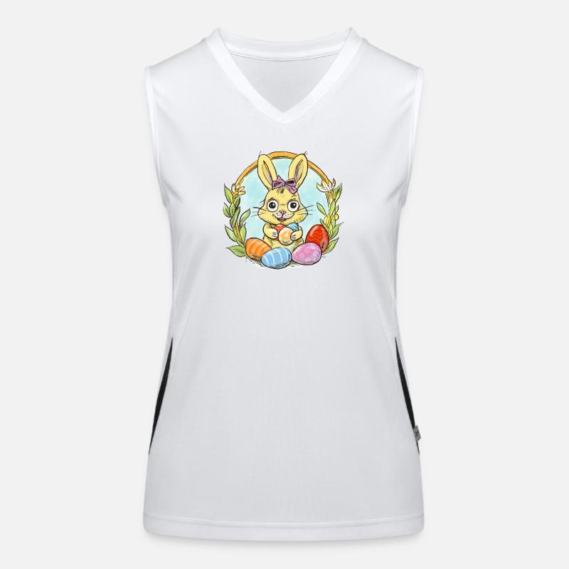 Easter bunny with colored eggs Women's Functional Contrast Tank Top