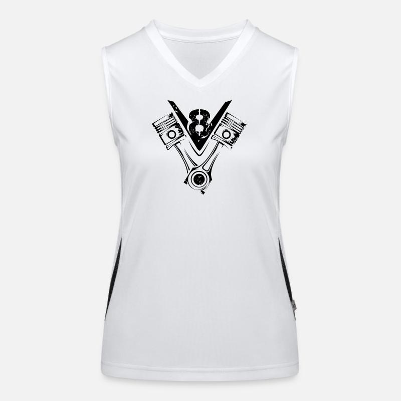 V8 piston musclecar big block car engine symbol Women's Functional Contrast Tank Top