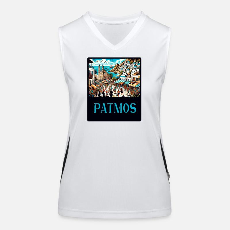 Design paradisiaque de Patmos en Grèce Débardeur respirant contrasté Femme