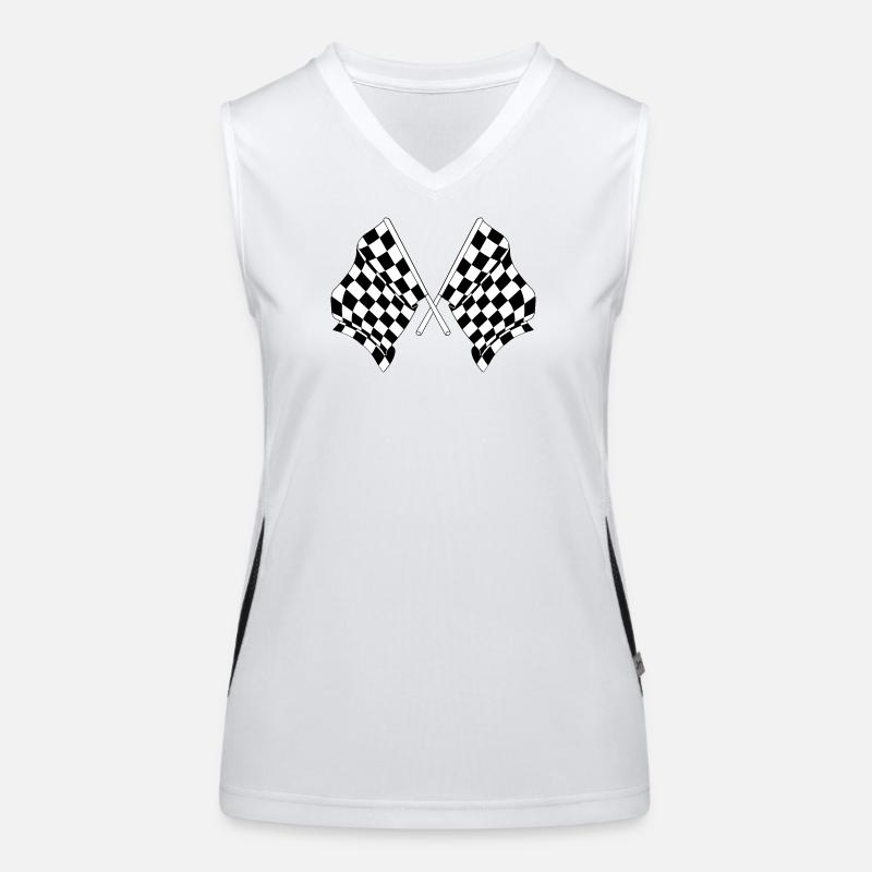 Deux drapeaux de course automobile croisés départ arrivée Débardeur respirant contrasté Femme