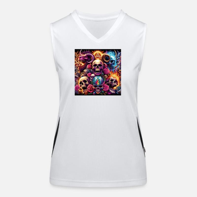 Totenköpfe, Farben und Blumen Funktionelles Kontrast-Tank Top für Frauen