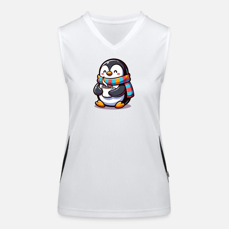 Charmanter Pinguin mit buntem Schal Funktionelles Kontrast-Tank Top für Frauen