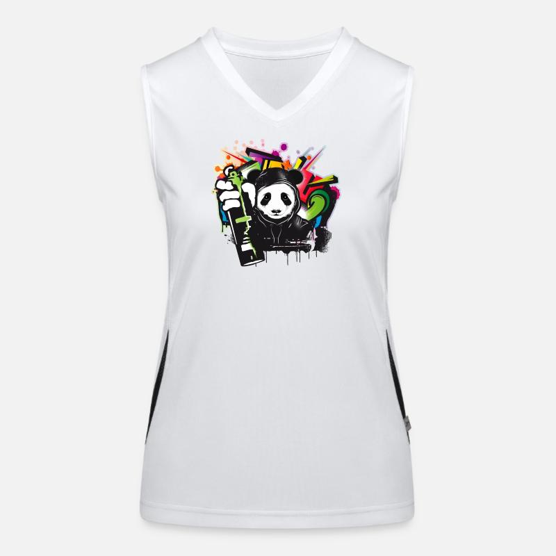 witziger Panda Bär mit Graffiti und Spraydose Funktionelles Kontrast-Tank Top für Frauen