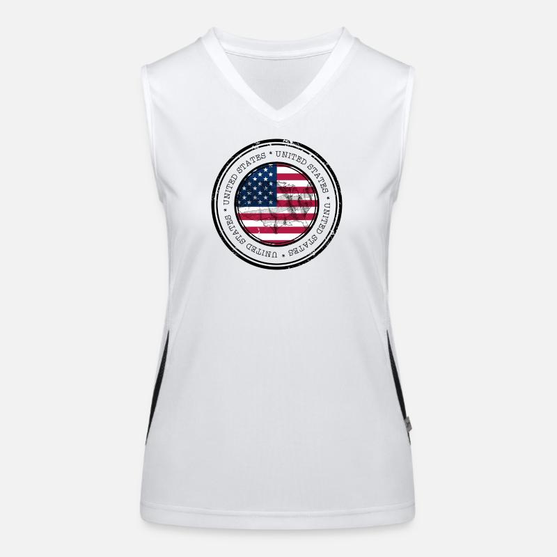 US Flag Map Round Emblem Women's Functional Contrast Tank Top
