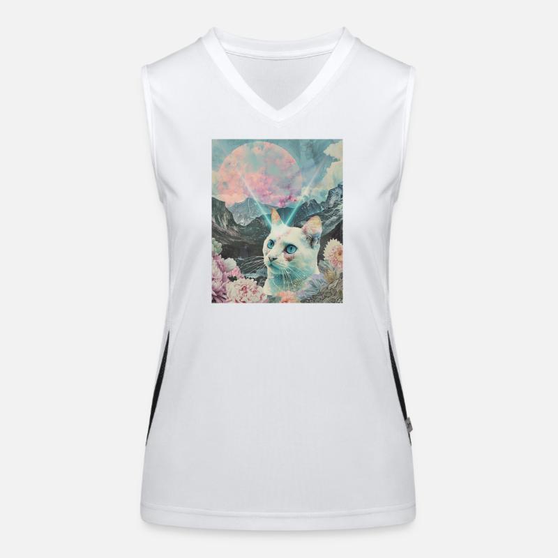 Comet cat between blooming peaks Women's Functional Contrast Tank Top