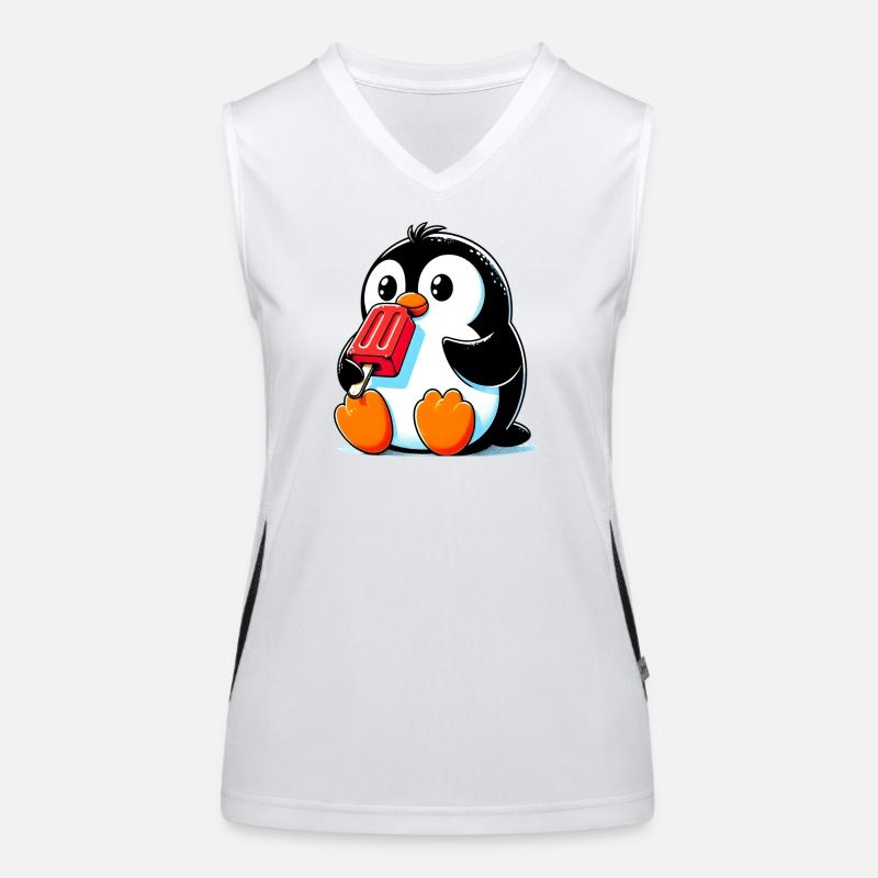 Pinguin isst ein Eis am Stiel Funktionelles Kontrast-Tank Top für Frauen