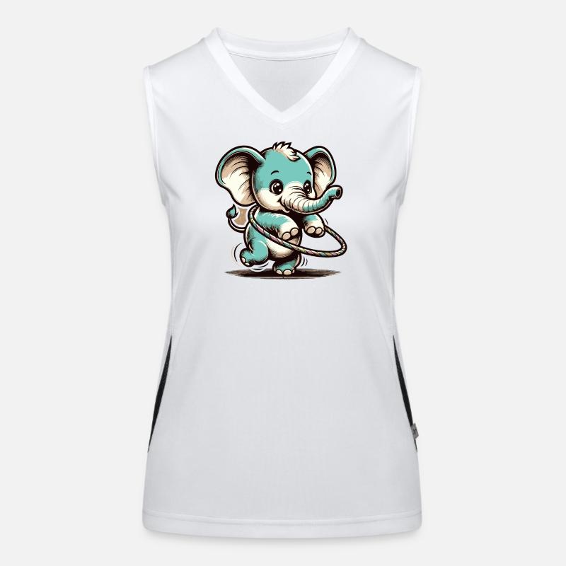 Cute cartoon elephant with hula hubs Women's Functional Contrast Tank Top