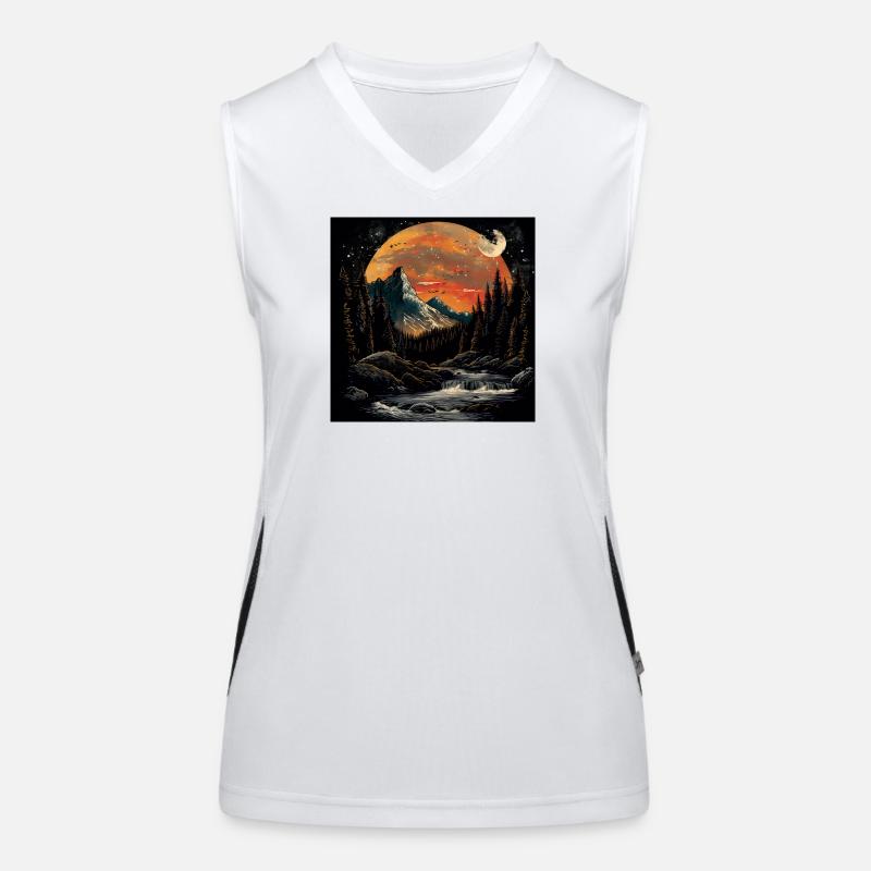 Setting Mountains and Forest at Night Women's Functional Contrast Tank Top
