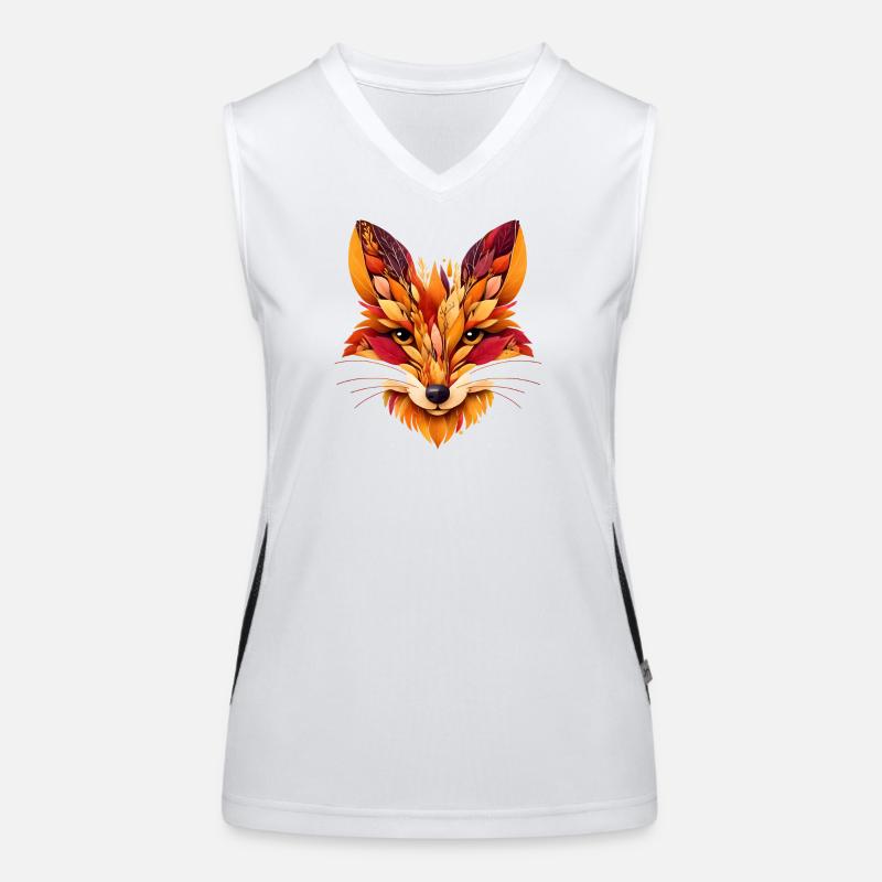 Fox head designed from different leaves Women's Functional Contrast Tank Top