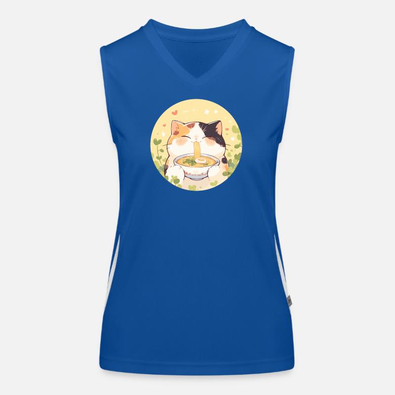 Cat eating Ramen Women's Functional Contrast Tank Top
