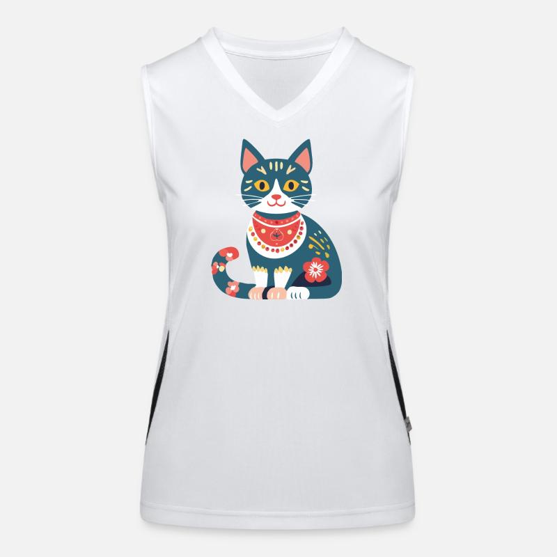 cute folklore cat Women's Functional Contrast Tank Top