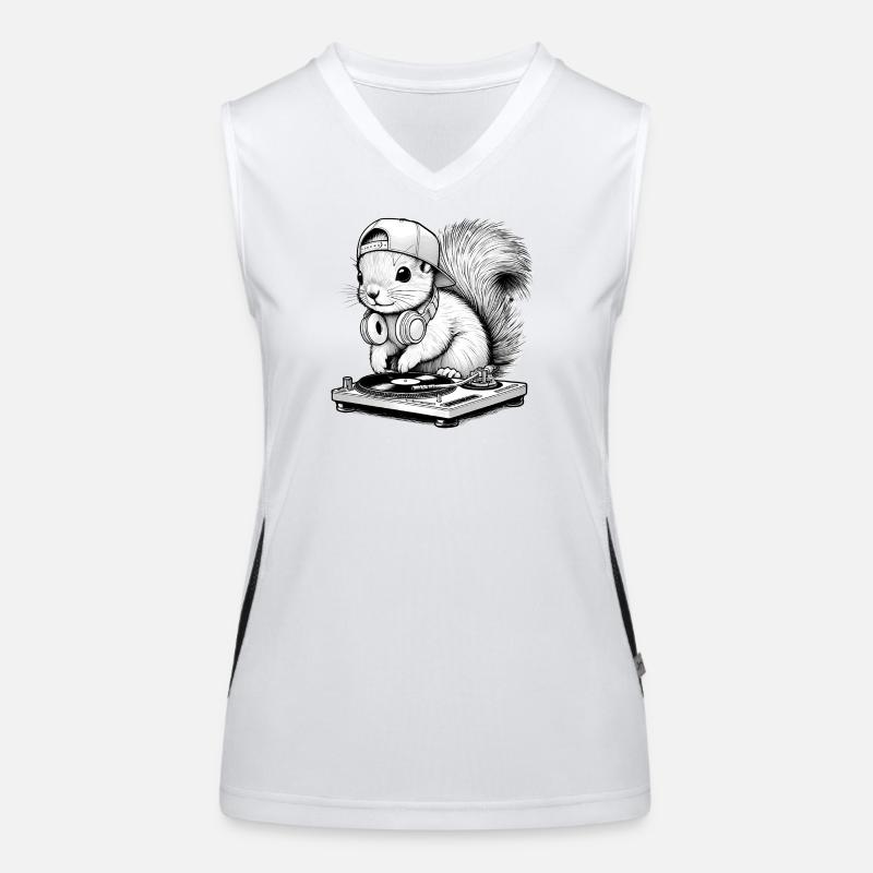 cooles Eichhörnchen-Motiv als DJ mit Kopfhörer Funktionelles Kontrast-Tank Top für Frauen
