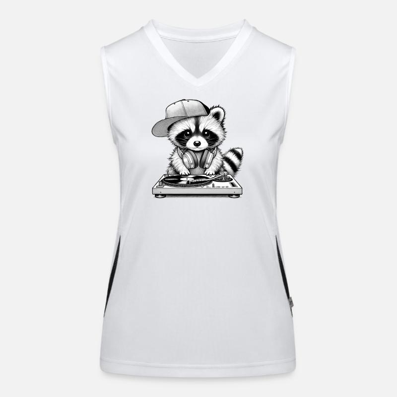 cooles Waschbär-Motiv als DJ mit Kopfhörer Funktionelles Kontrast-Tank Top für Frauen