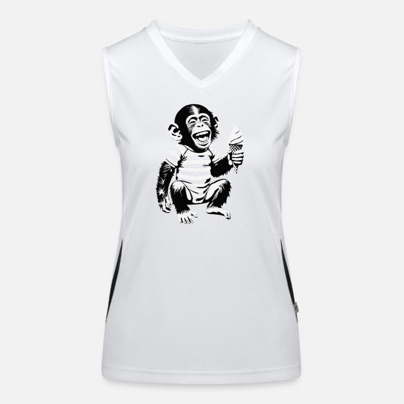 Playful Monkey with IceCream Design Women's Functional Contrast Tank Top