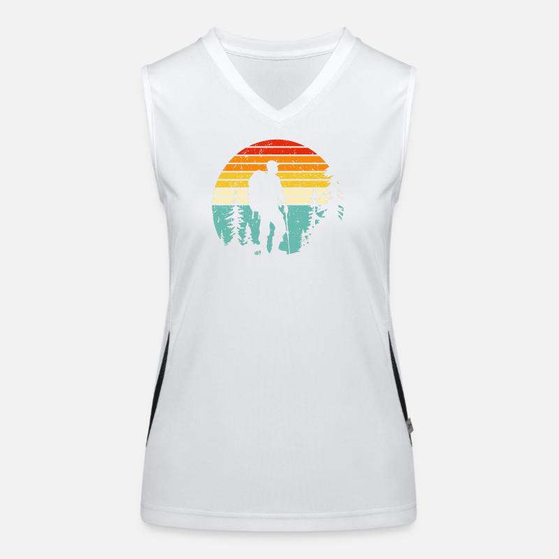 Hiker silhouette at retro bedtime Women's Functional Contrast Tank Top