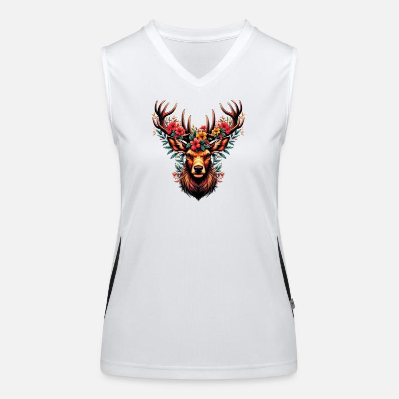 Hirsch mit Blumen Funktionelles Kontrast-Tank Top für Frauen