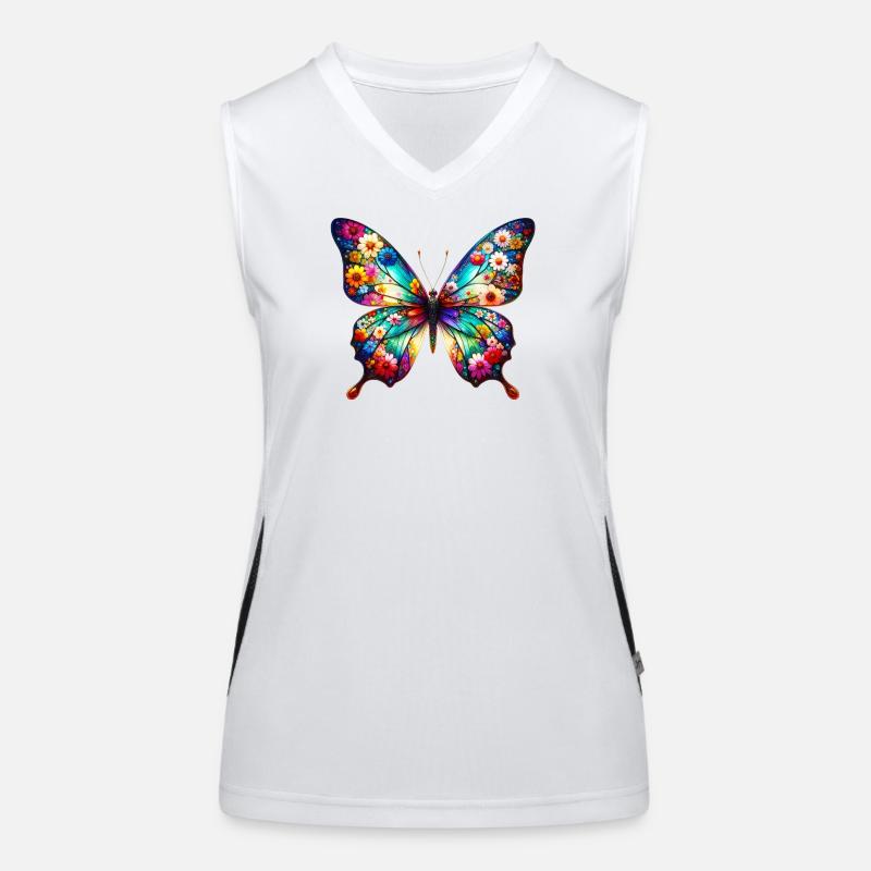 Schmetterling mit Blumen verziert Funktionelles Kontrast-Tank Top für Frauen