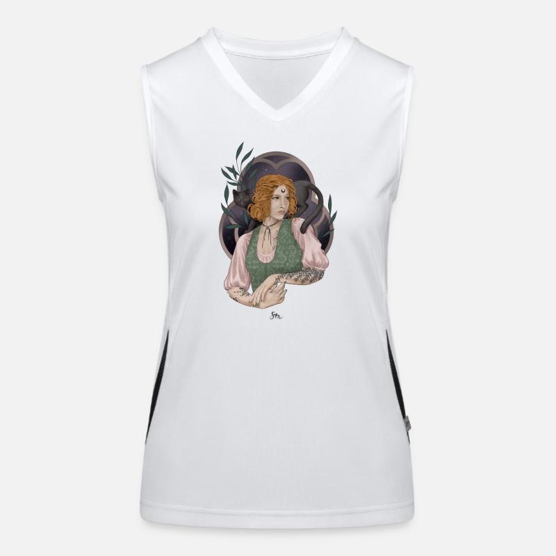 Junge Kräuterhexe mit Katzen-Begleiterin Funktionelles Kontrast-Tank Top für Frauen