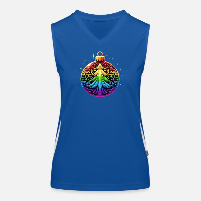Regenbogen Weihnachtskugel mit Tannenbaum Ornament Funktionelles Kontrast-Tank Top für Frauen