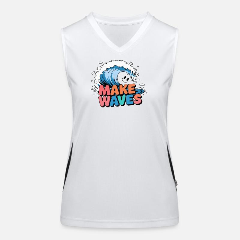 Lebendige Surfwelle mit Make Waves-Text Funktionelles Kontrast-Tank Top für Frauen