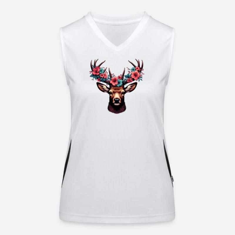 Hirsch mit Blumen Funktionelles Kontrast-Tank Top für Frauen