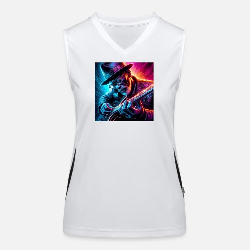 Retro Neon Effects Guitarist Women's Functional Contrast Tank Top