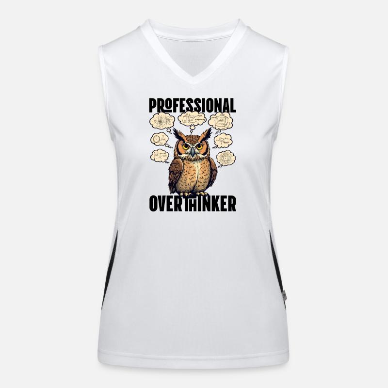 Professional Overthinker – Eule mit Gedankenblasen Funktionelles Kontrast-Tank Top für Frauen