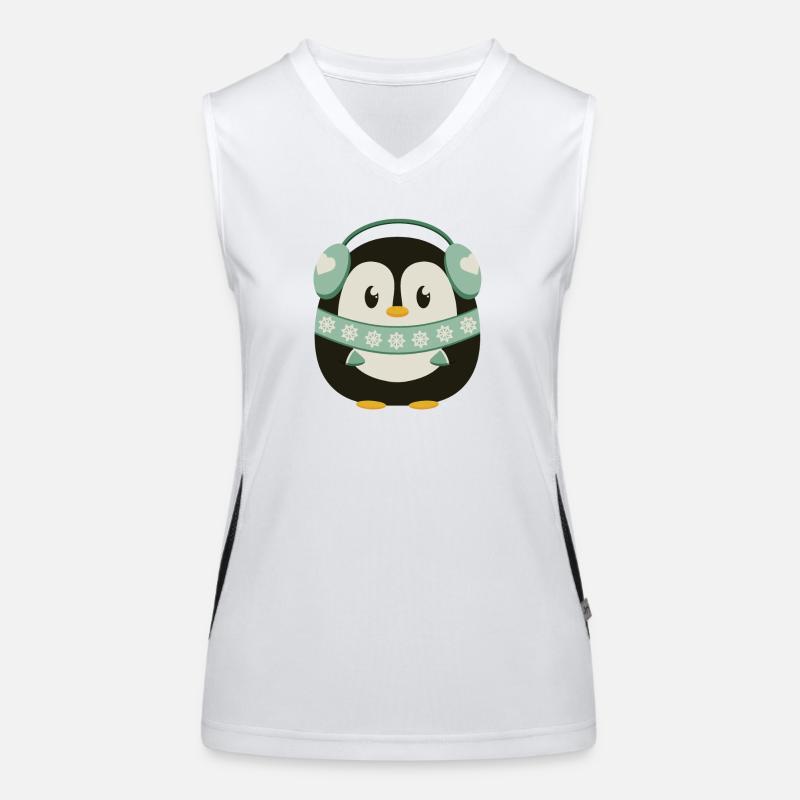 Cute penguin with ear warmers in winter mode Women's Functional Contrast Tank Top