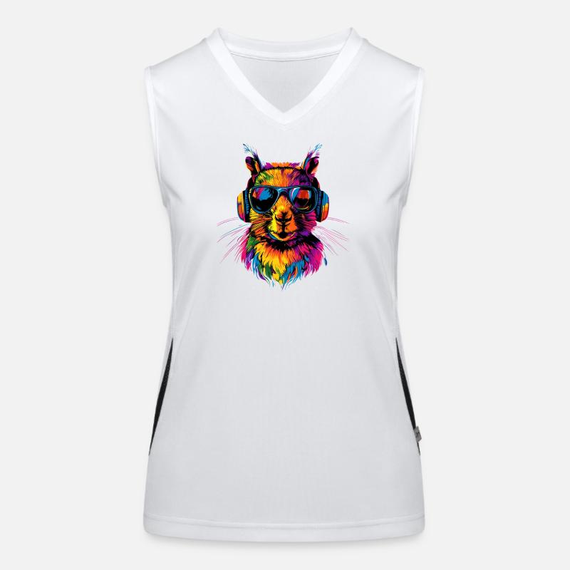 Eichhörnchen Kopfhörer Bunt Popart DJ Eichhörnchen Funktionelles Kontrast-Tank Top für Frauen